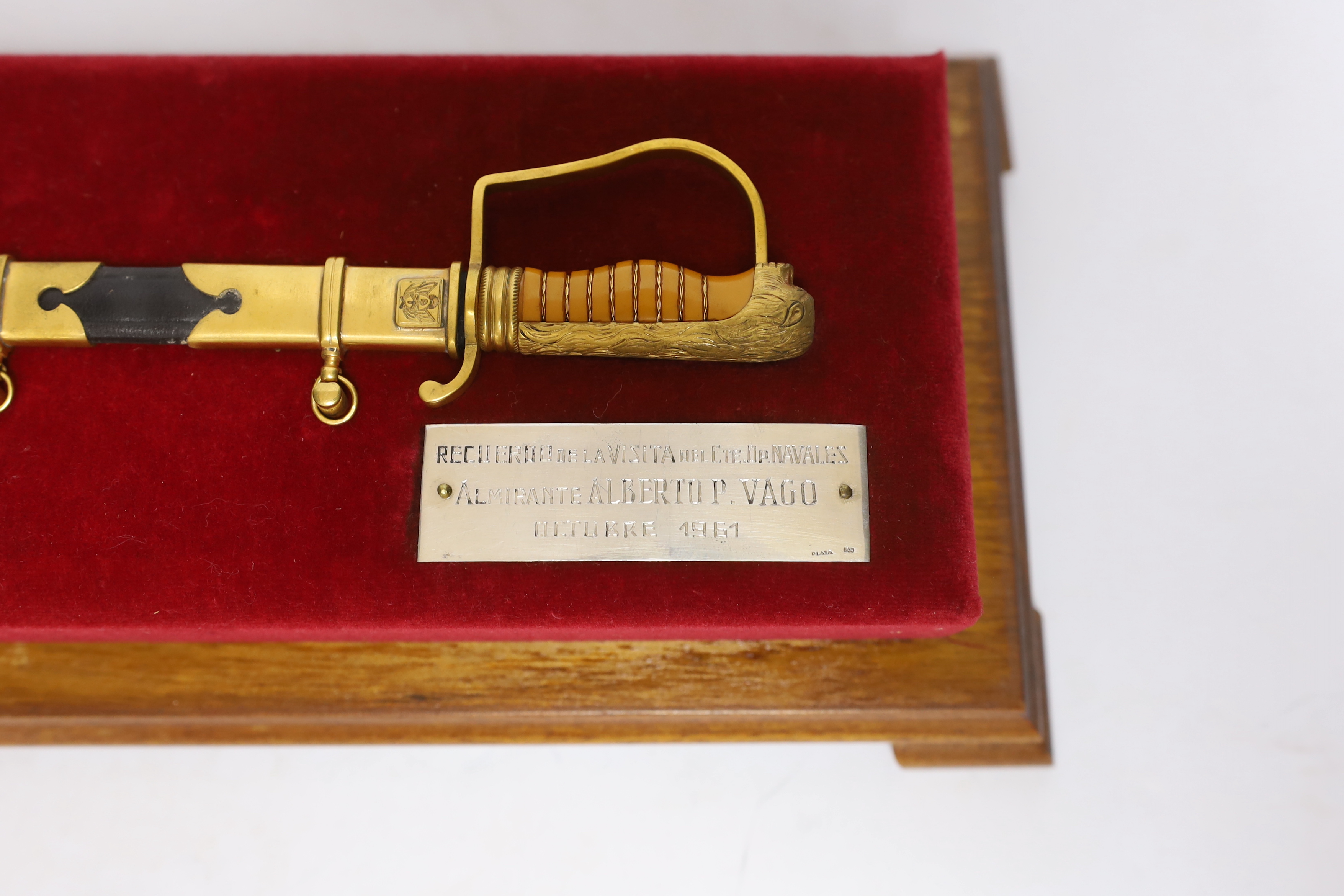 A cased Spanish miniature presentation sword, dated 1961